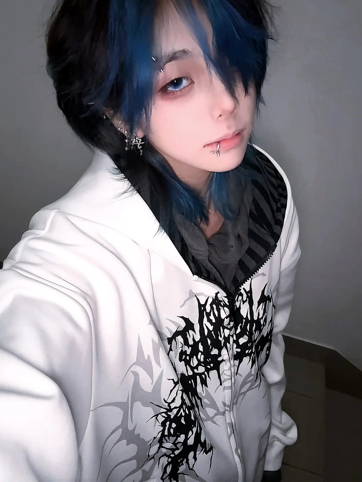 White Boundary Sigil Zip Hoodie styled look 02