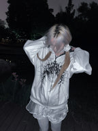 White Boundary Sigil Zip Hoodie styled look 07