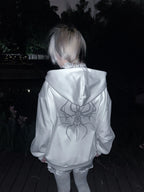 White Boundary Sigil Zip Hoodie styled look 08