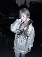 White Boundary Sigil Zip Hoodie styled look 09