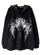 Black Boundary Sigil Autumn-Winter Zip Hoodie front flatlay