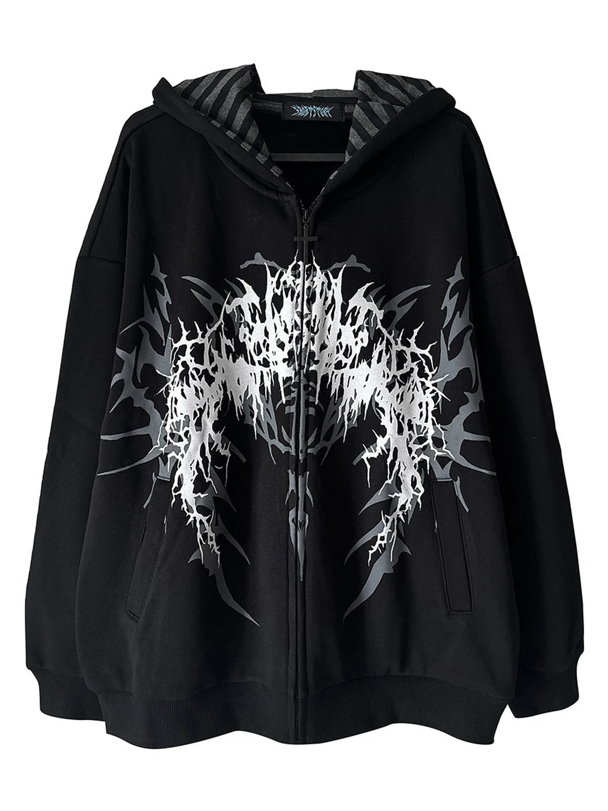 Black Boundary Sigil Autumn-Winter Zip Hoodie front flatlay