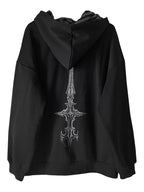 Black Gothic Sigil Zip Hoodie back flatlay