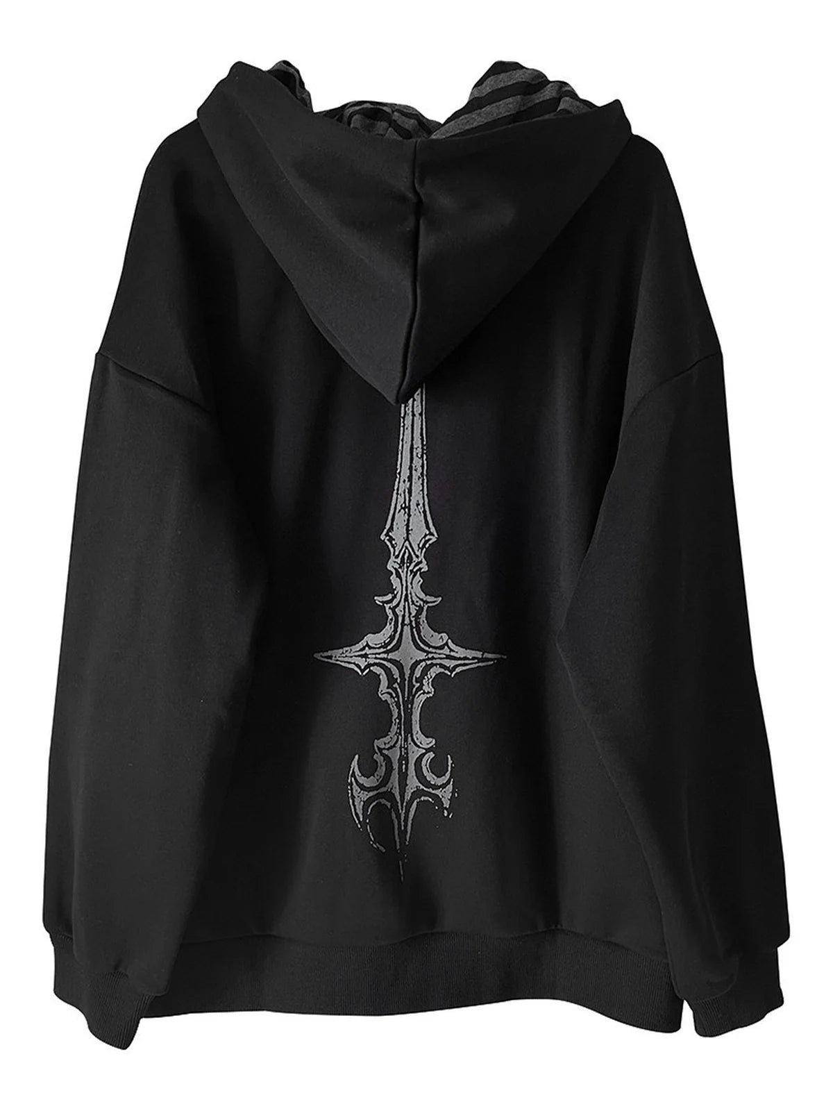 Black Gothic Sigil Zip Hoodie back flatlay