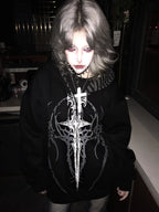 Black Gothic Sigil Zip Hoodie styled look 01