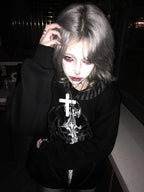 Black Gothic Sigil Zip Hoodie styled look 02