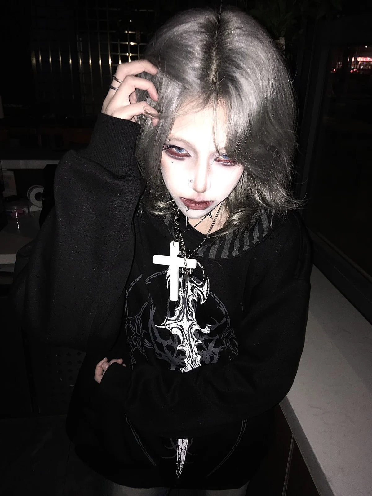 Black Gothic Sigil Zip Hoodie styled look 02