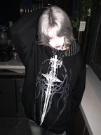 Black Gothic Sigil Zip Hoodie styled look 04