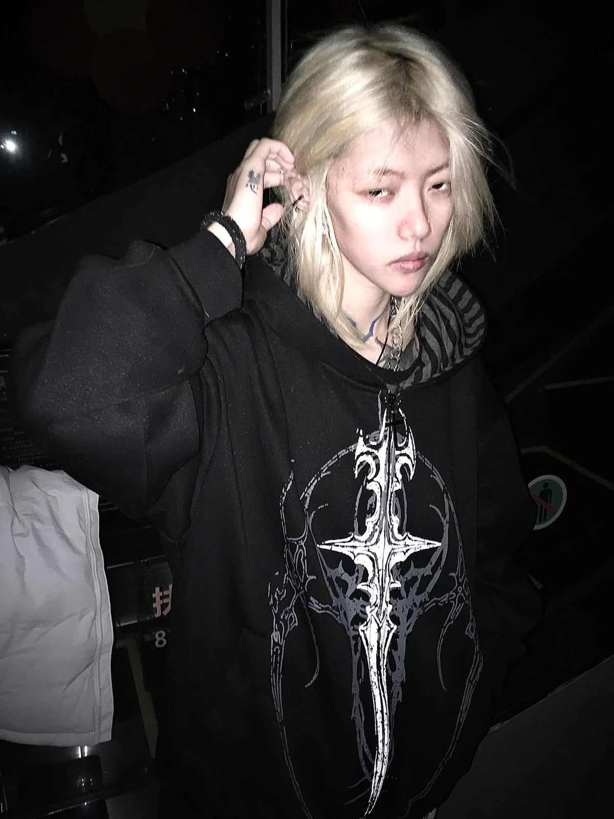 Black Gothic Sigil Zip Hoodie styled look 06