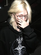 Black Gothic Sigil Zip Hoodie styled look 07
