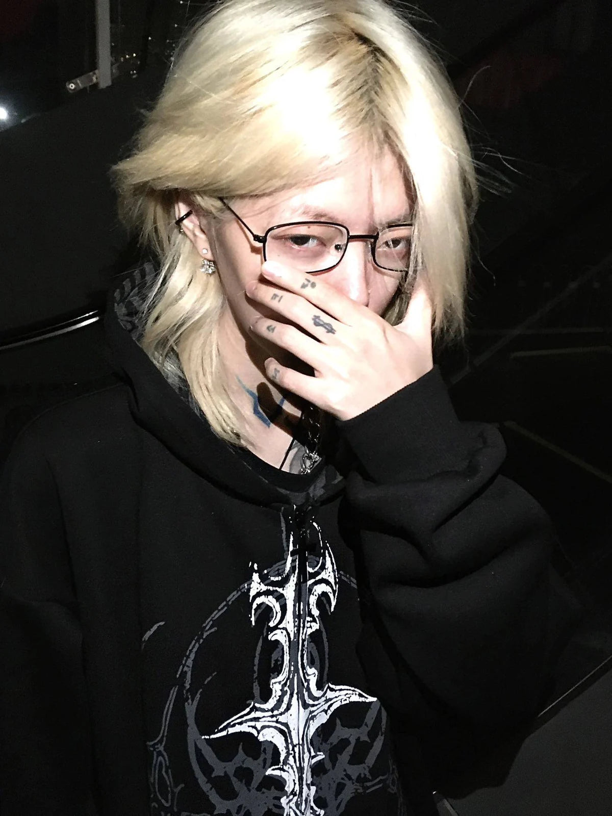 Black Gothic Sigil Zip Hoodie styled look 07