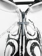 White Gothic Sigil zipper and front artwork close-up