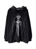 Black Gothic Sigil Spring Zip Hoodie front flatlay