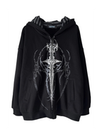 Black Gothic Sigil Spring Zip Hoodie front flatlay