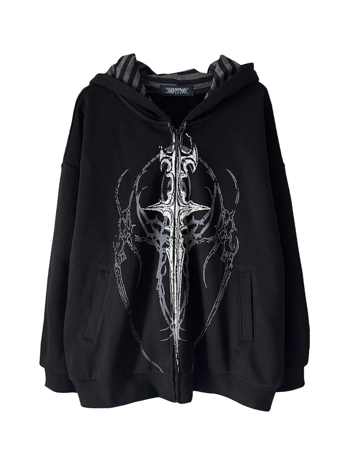 Black Gothic Sigil Spring Zip Hoodie front flatlay