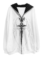 White Gothic Sigil Spring Zip Hoodie front flatlay