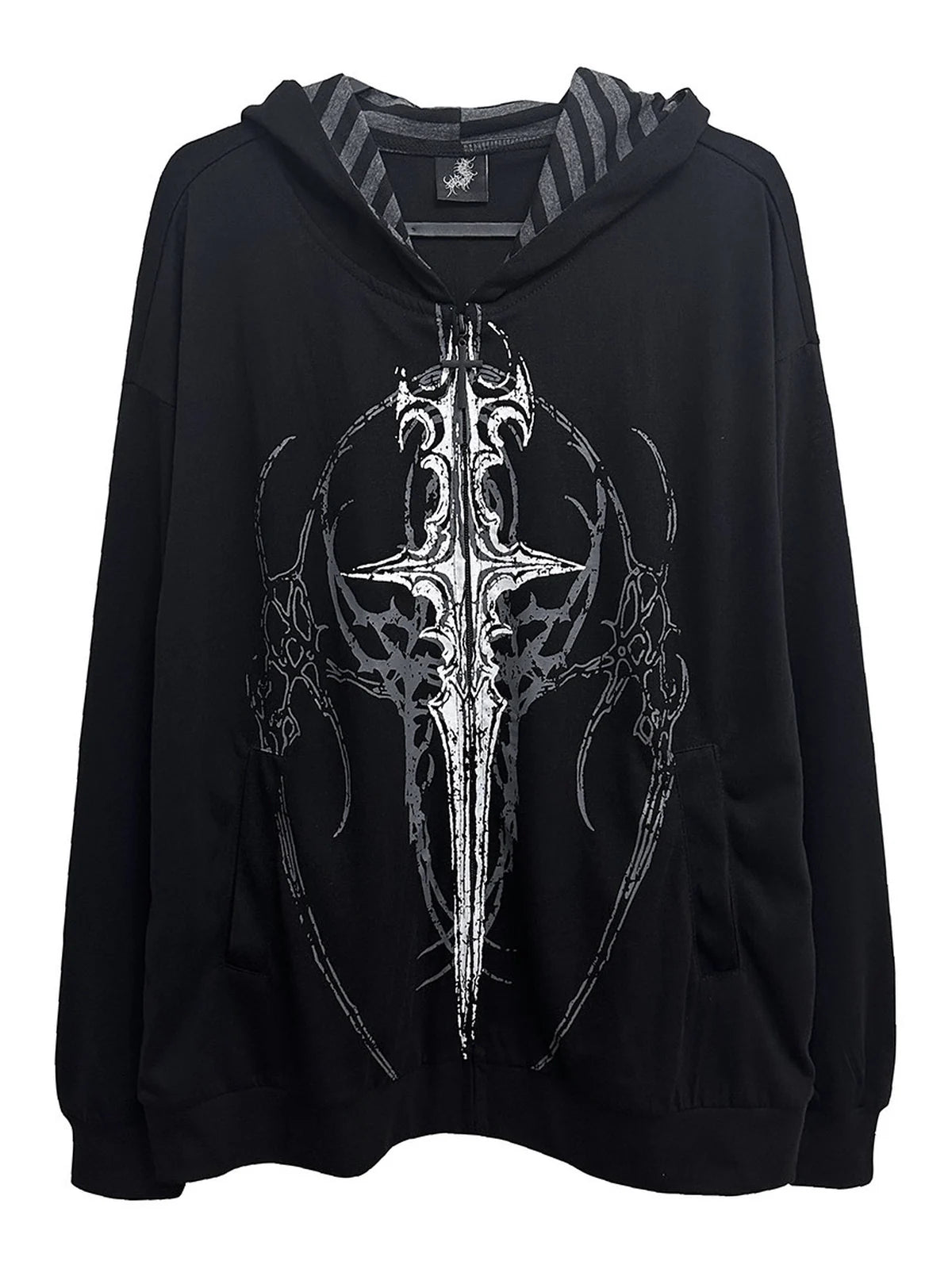 Black Gothic Sigil Ultra-Light Cotton Zip Hoodie front flatlay