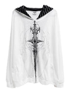 White Gothic Sigil Ultra-Light Cotton Zip Hoodie front flatlay