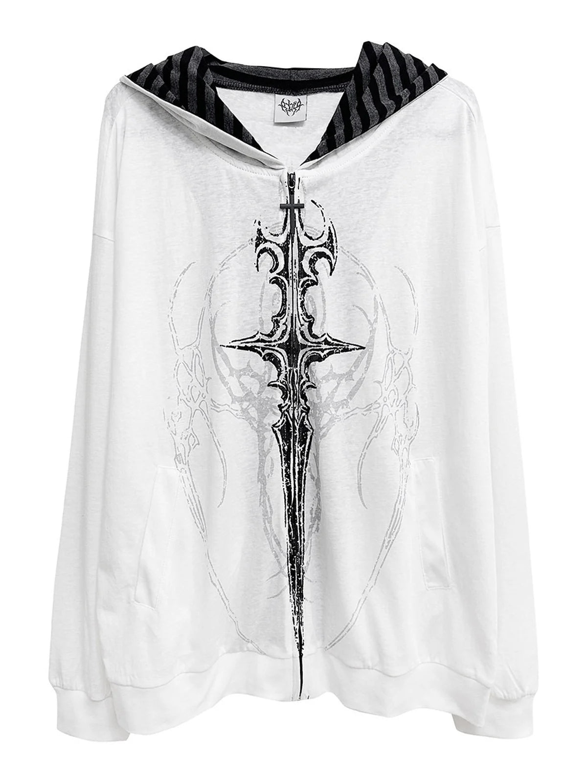 White Gothic Sigil Ultra-Light Cotton Zip Hoodie front flatlay