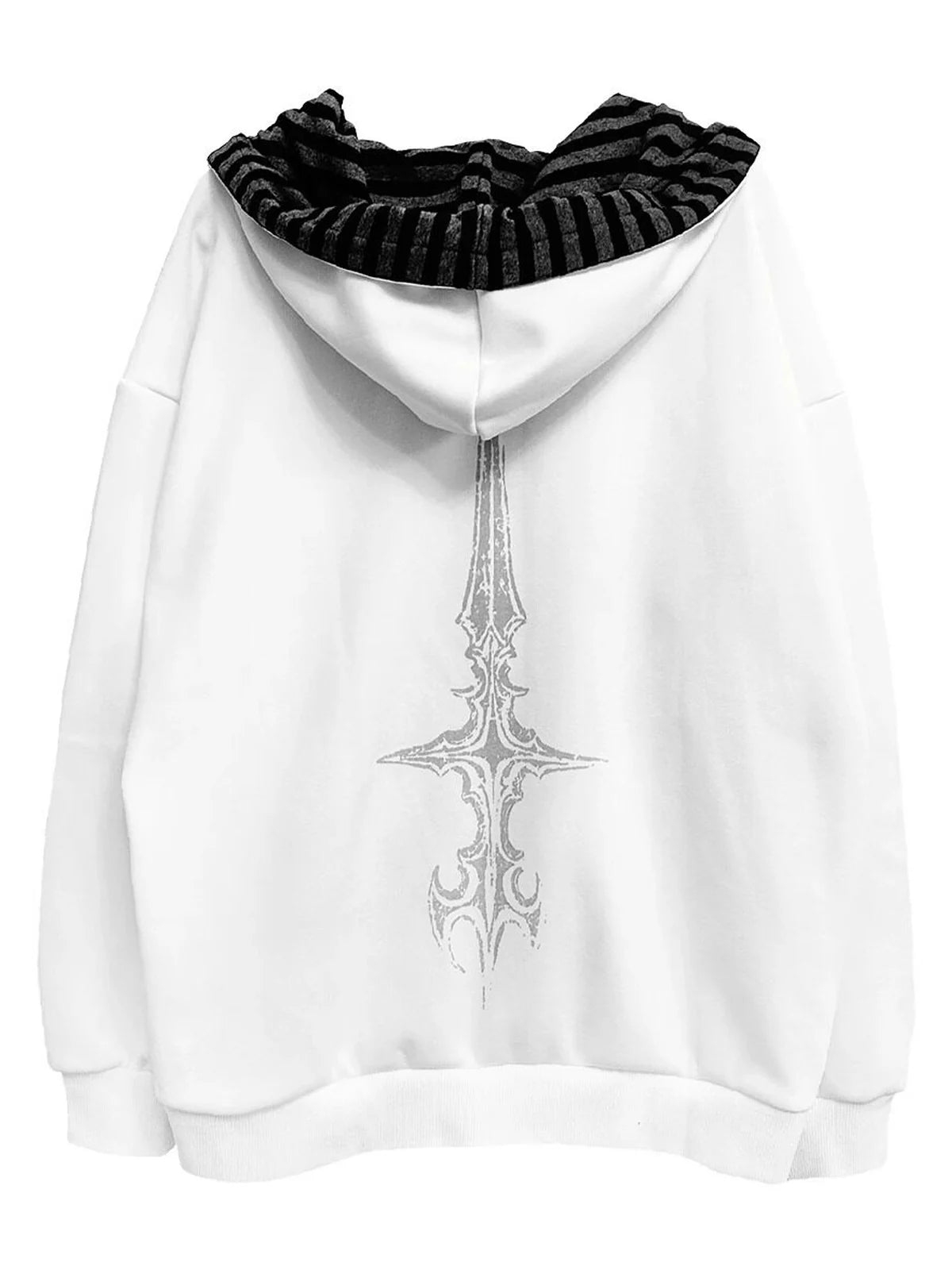 White Gothic Sigil Zip Hoodie back flatlay