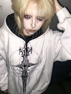 White Gothic Sigil Zip Hoodie styled look 02