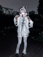 White Gothic Sigil Zip Hoodie styled look 04