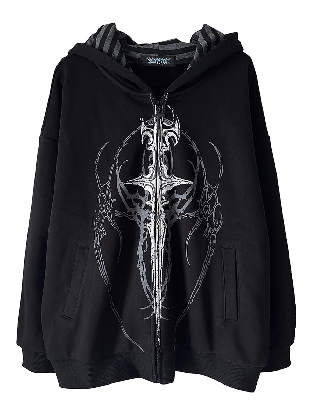 Black Gothic Sigil Autumn-Winter Zip Hoodie front flatlay