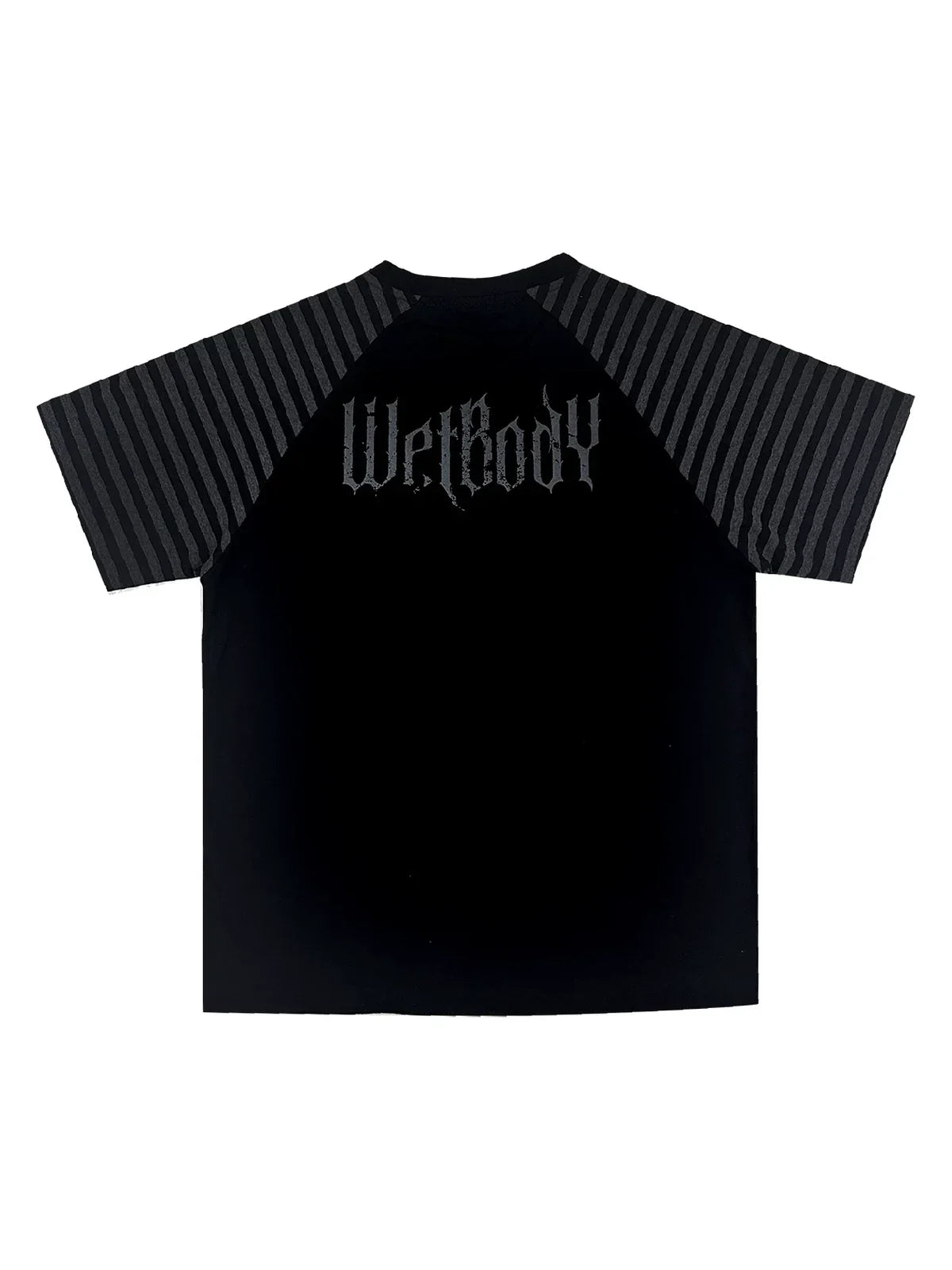 Black Midnight Verse Raglan Graphic Tee back flatlay with gothic wordmark