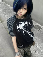 Black Midnight Verse Raglan Graphic Tee styled with a blue-hair streetwear look