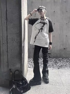White Midnight Verse Raglan Graphic Tee in a full-body streetwear look