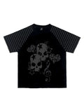Black Skull Leopard Raglan Graphic Tee front flatlay