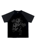 Black Skull Leopard Raglan Graphic Tee front flatlay