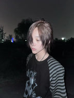 Black Skull Leopard Raglan Graphic Tee in a nighttime side-profile look
