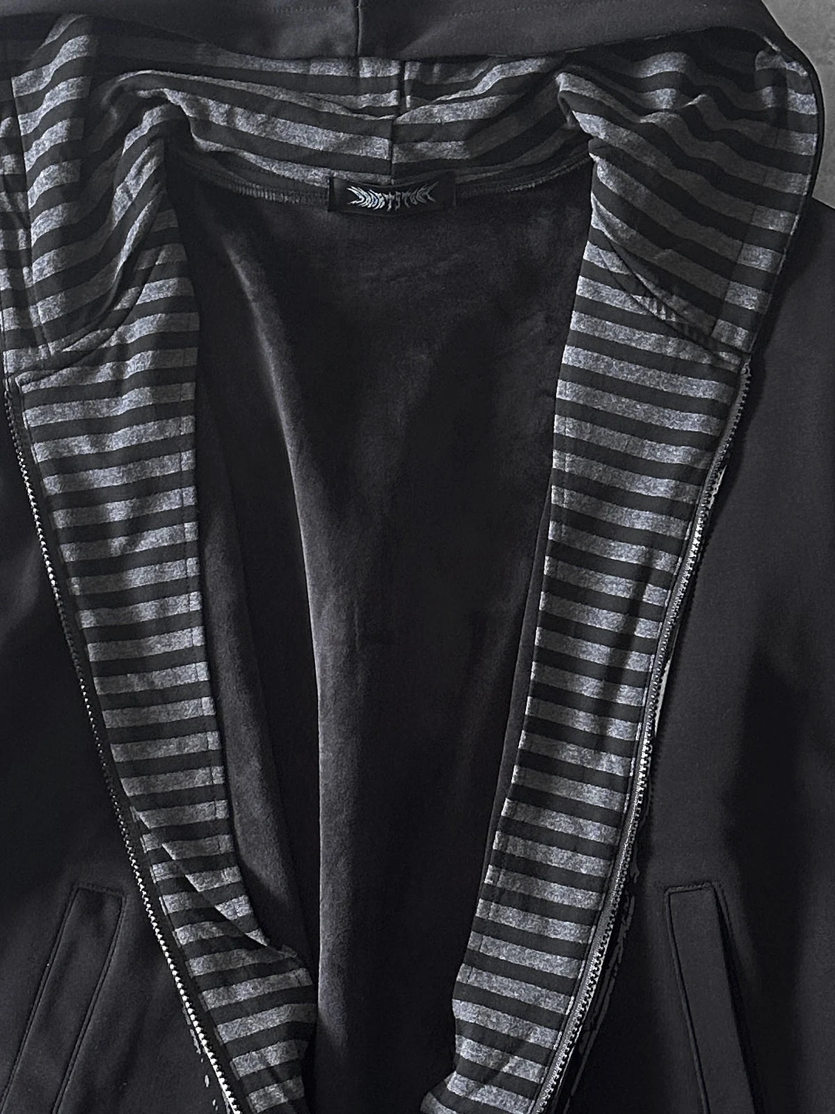 Striped hood lining close-up