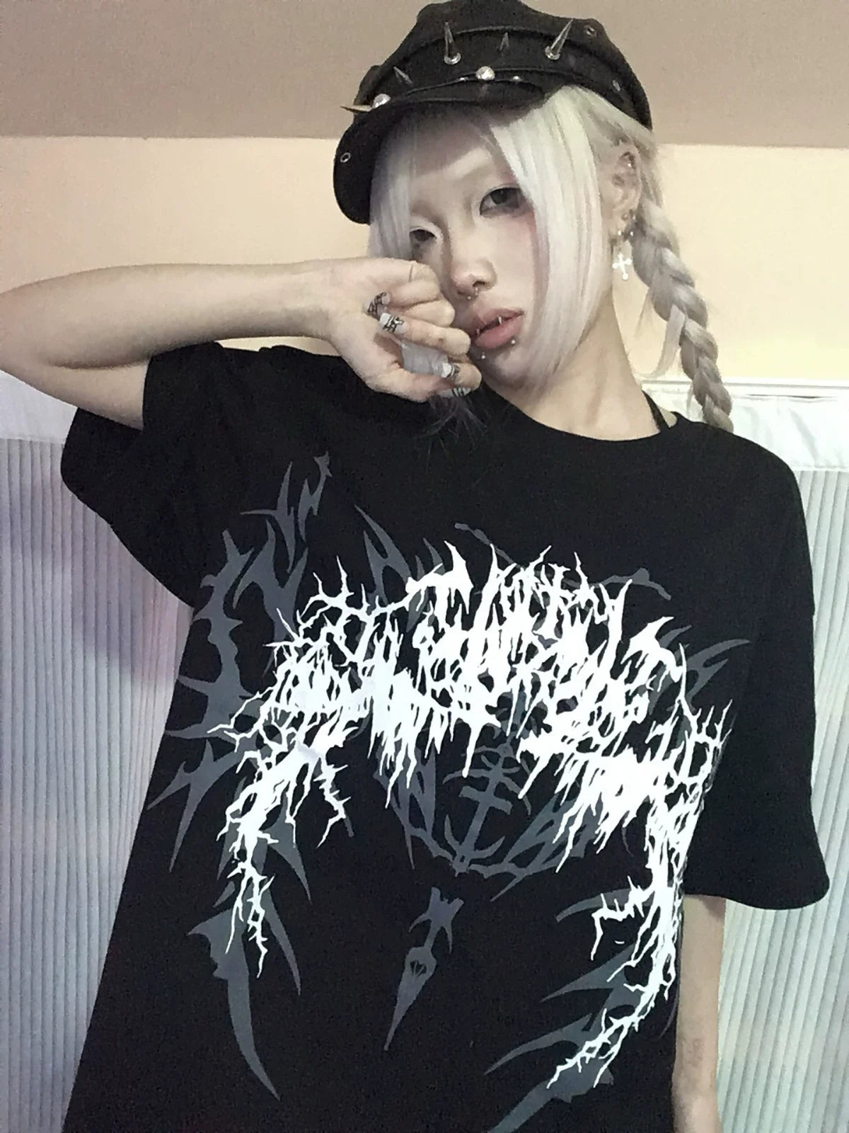 Close-up of the black Thorned Spider Loose Graphic Tee front print