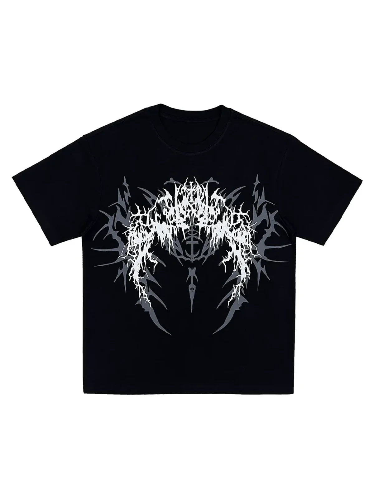 The Thorned Spider Loose Graphic Tee in black, front flatlay