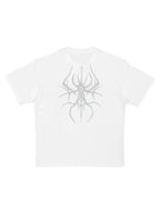 The Thorned Spider Loose Graphic Tee in white, back flatlay with spider graphic